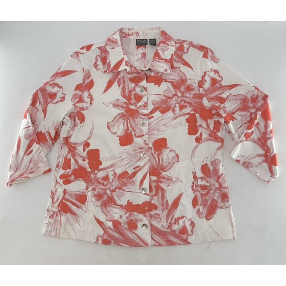 Additions by Chico's Cotton‎ Blend Floral Button Up 3/4 Slv Jacket Sz 3 Preppy - Picture 3 of 8